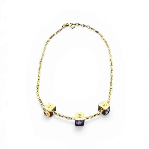 Louis Vuitton: Gold-Plated Swarovski Gamble Necklace Azur - Picture 1 of 8